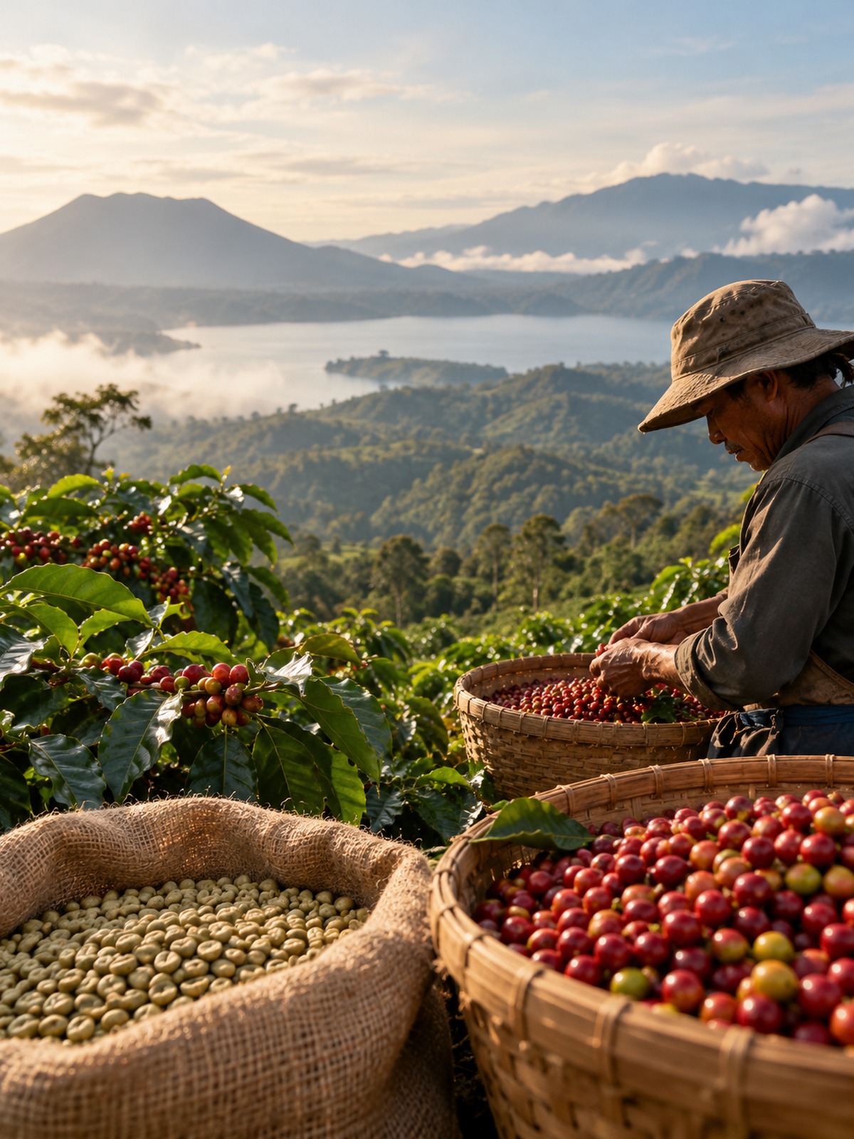 Harvesting and processing operations in North Sumatra, Sumatra Highland